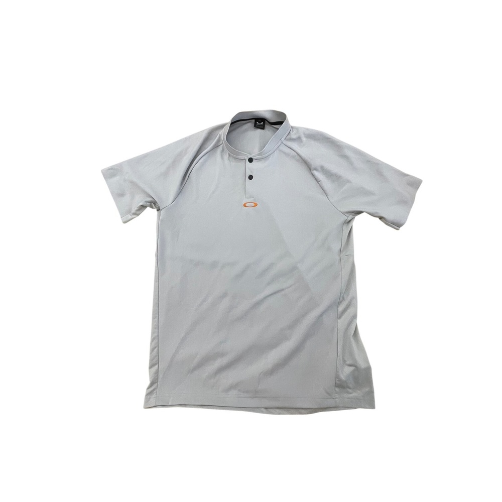Oakley Performance Fit Golf Polo Shirt Mens Large Grey Short Sleeve Henley  I07
